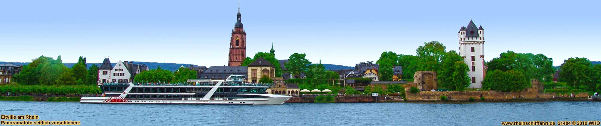 Rheinschifffahrt bei Eltville im Rheingau zwischen Mainz, Wioesbaden, Rdesheim und Bingen